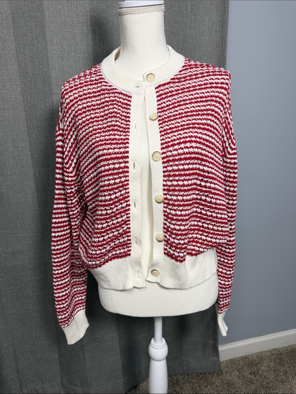 Universal Thread Red and White Striped Button Cardigan